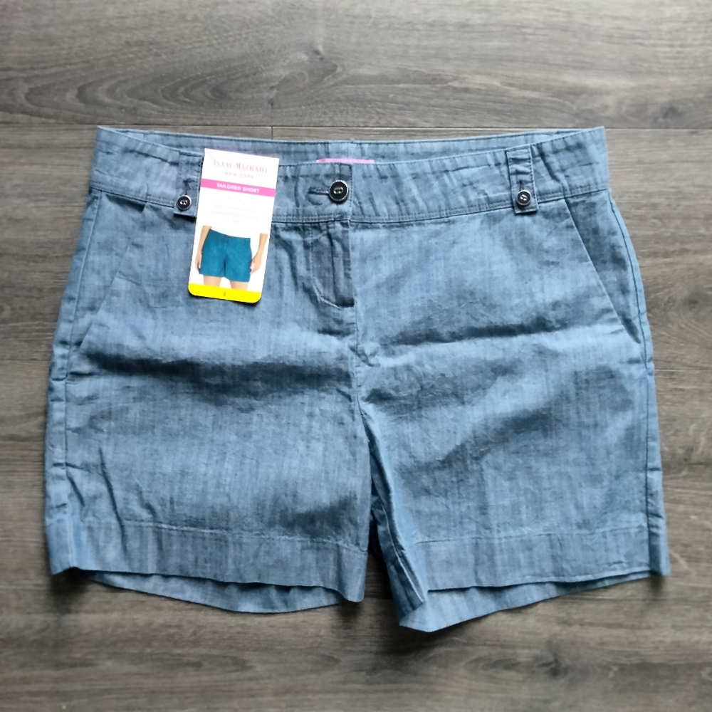 ISAAC MIZRAHI NEW YORK Tailored Short Indigo Chambray Women's Size 8 NWT